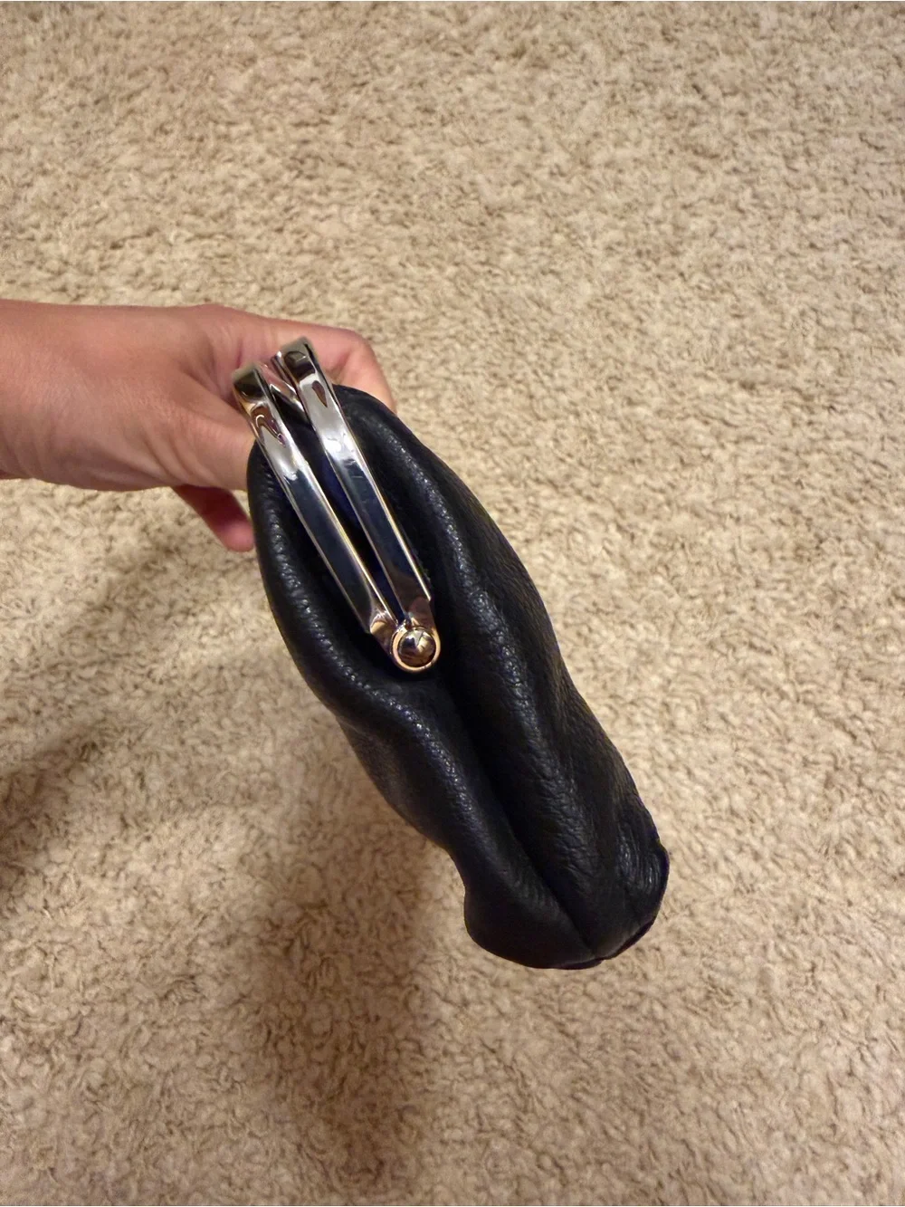 Sonia Rykiel Black Leather Clutch with silver tone Bow Trim